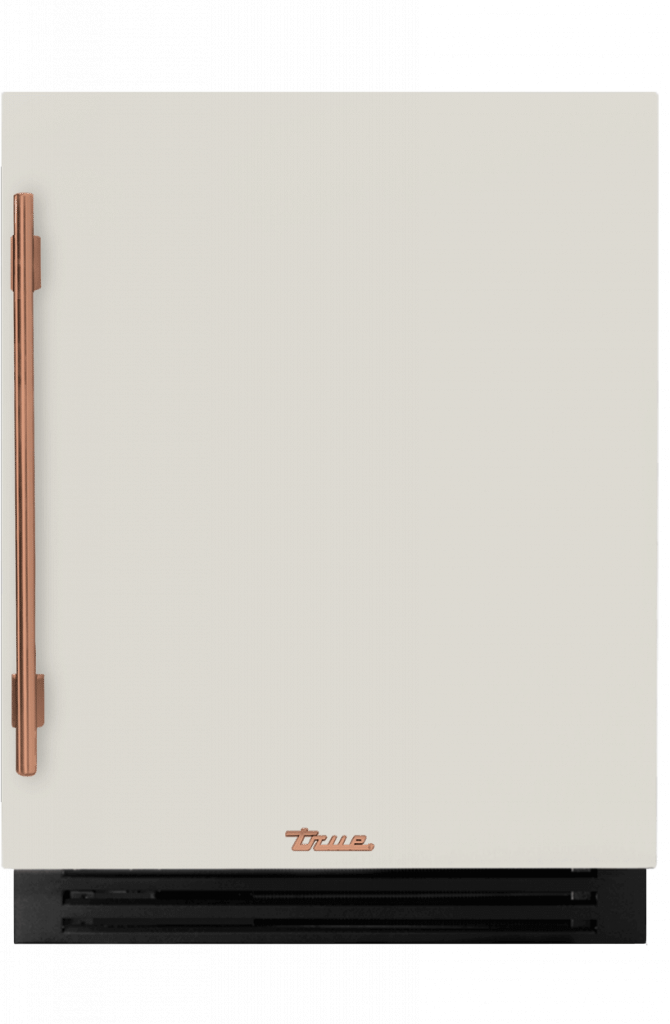 ADA Height Undercounter Refrigerator, Right Hinged, Antique White, Copper Hardware TURADA24RSA050H03