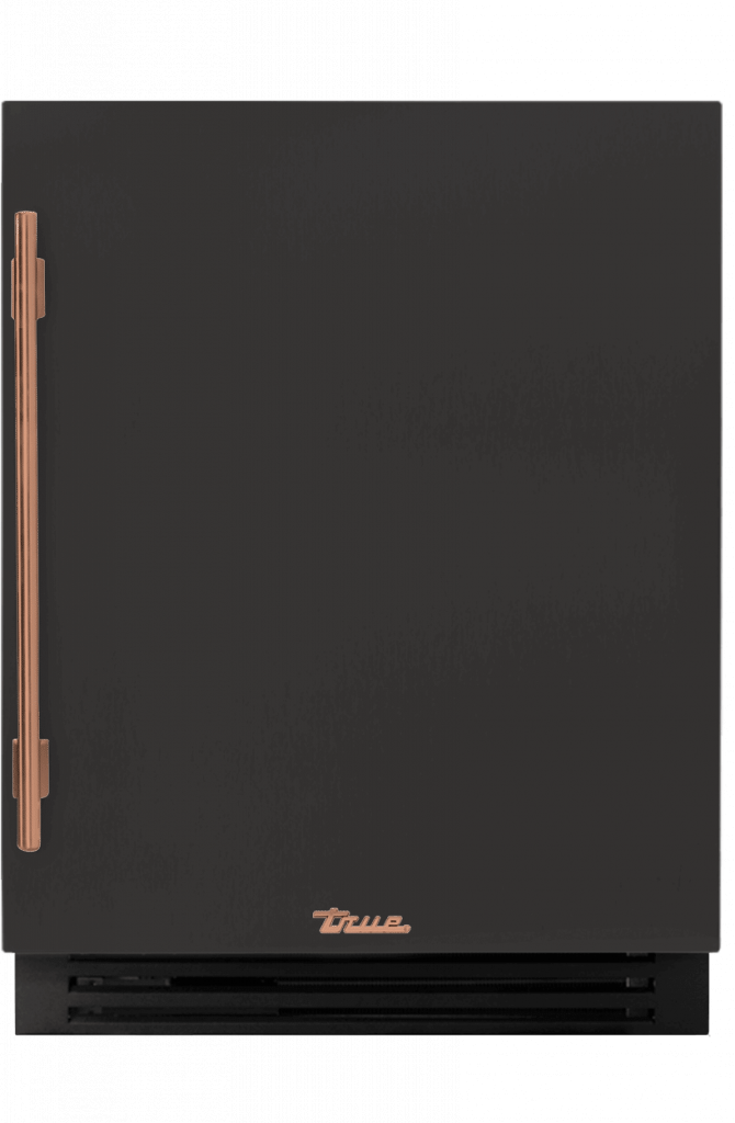 ADA Height Undercounter Refrigerator, Right Hinged, Ultra Matte Black, Copper Hardware TURADA24RSA085H03