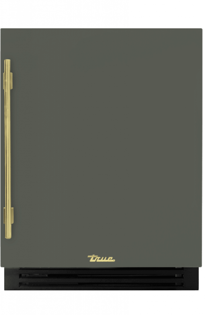 ADA Height Undercounter Refrigerator, Right Hinged, Olive, Brass Hardware TURADA24RSA238H01