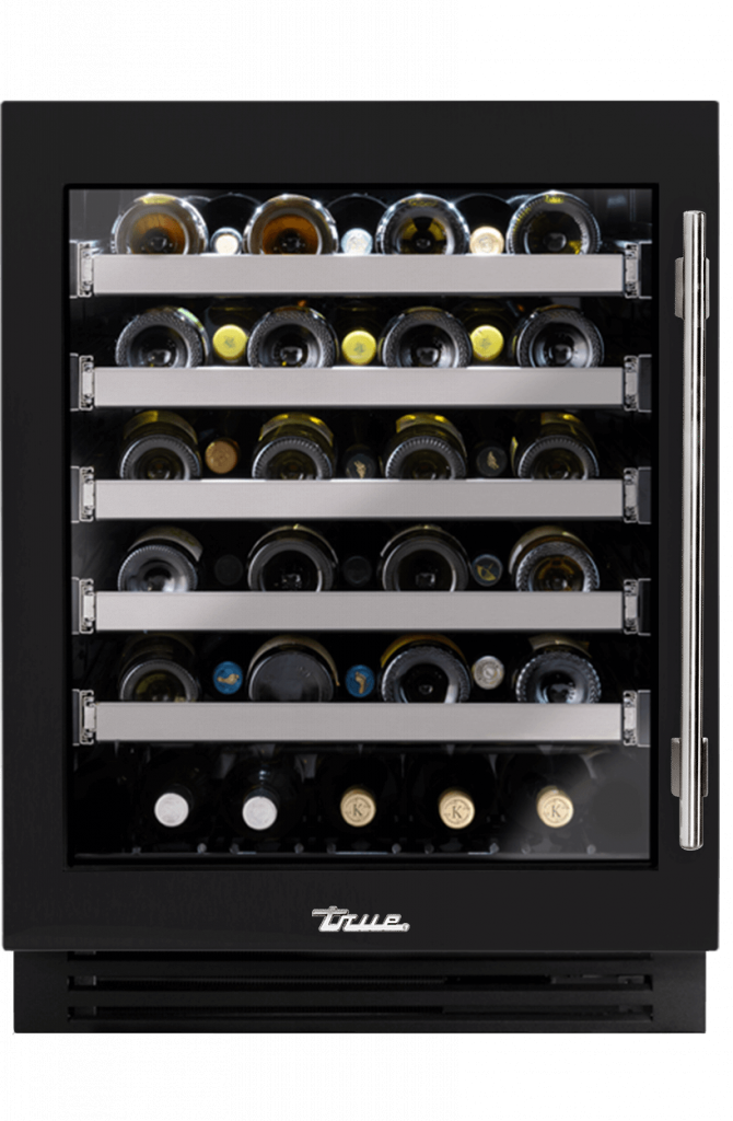 ADA Height Undercounter Wine Cabinet, Left Hinged, Matte Black, Chrome Hardware TUWADA24LGA027H02