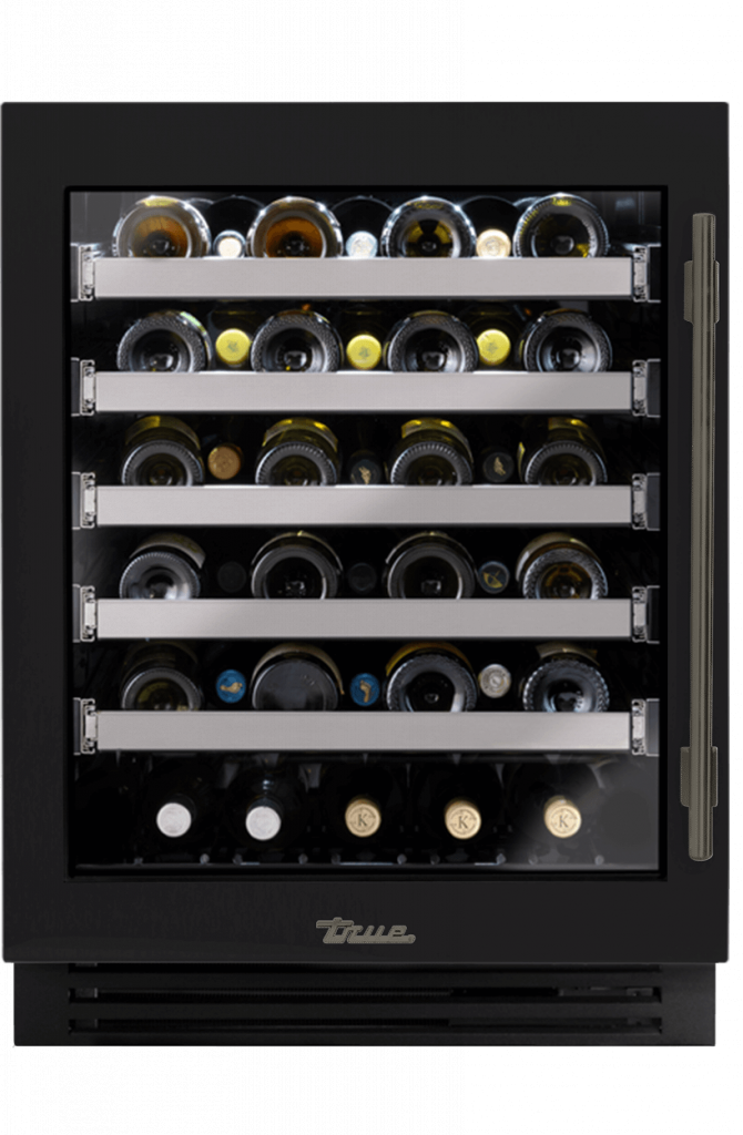 ADA Height Undercounter Wine Cabinet, Left Hinged, Matte Black, Pewter Hardware TUWADA24LGA027H05