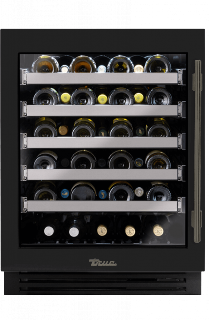 ADA Height Undercounter Wine Cabinet, Left Hinged, Gloss Black, Pewter Hardware TUWADA24LGA044H05