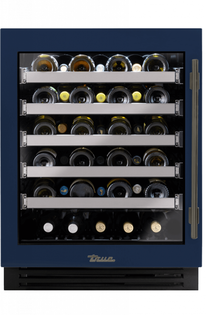 ADA Height Undercounter Wine Cabinet, Left Hinged, Cobalt, Pewter Hardware TUWADA24LGA078H05