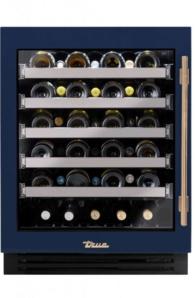 ADA Height Undercounter Wine Cabinet, Left Hinged, Cobalt, Gold Hardware TUWADA24LGA078H08