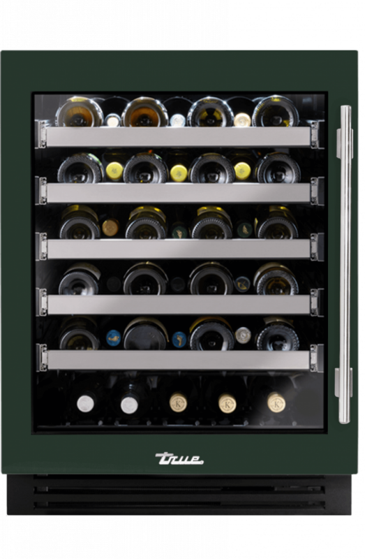 ADA Height Undercounter Wine Cabinet, Left Hinged, Emerald, Brass Hardware TUWADA24LGA086H01