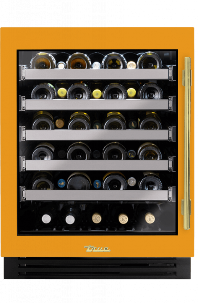 ADA Height Undercounter Wine Cabinet, Left Hinged, Saffron, Brass Hardware TUWADA24LGA103H01