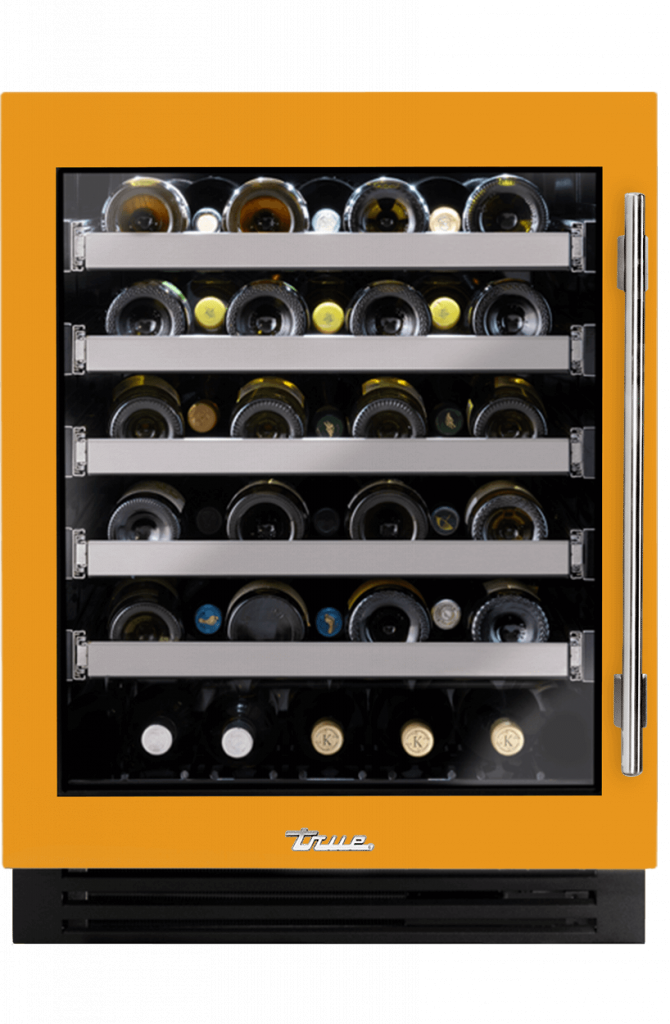 ADA Height Undercounter Wine Cabinet, Left Hinged, Saffron, Chrome Hardware TUWADA24LGA103H02