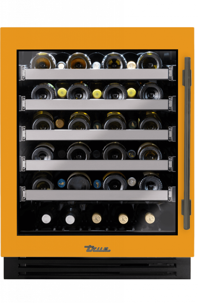 ADA Height Undercounter Wine Cabinet, Left Hinged, Saffron, Pewter Hardware TUWADA24LGA103H05
