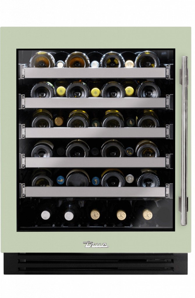 ADA Height Undercounter Wine Cabinet, Left Hinged, Sage, Chrome Hardware TUWADA24LGA129H02