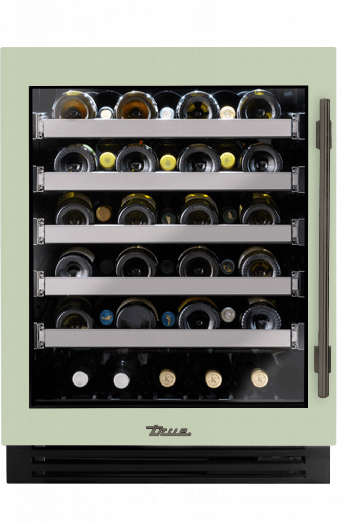 ADA Height Undercounter Wine Cabinet, Left Hinged, Sage, Pewter Hardware TUWADA24LGA129H05