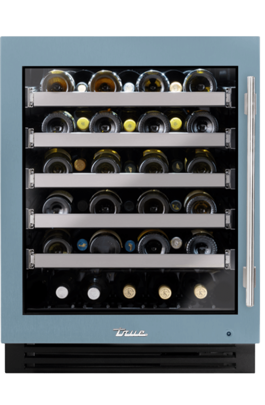 ADA Height Undercounter Wine Cabinet, Left Hinged, Bluestone, Pewter Hardware TUWADA24LGA152H05