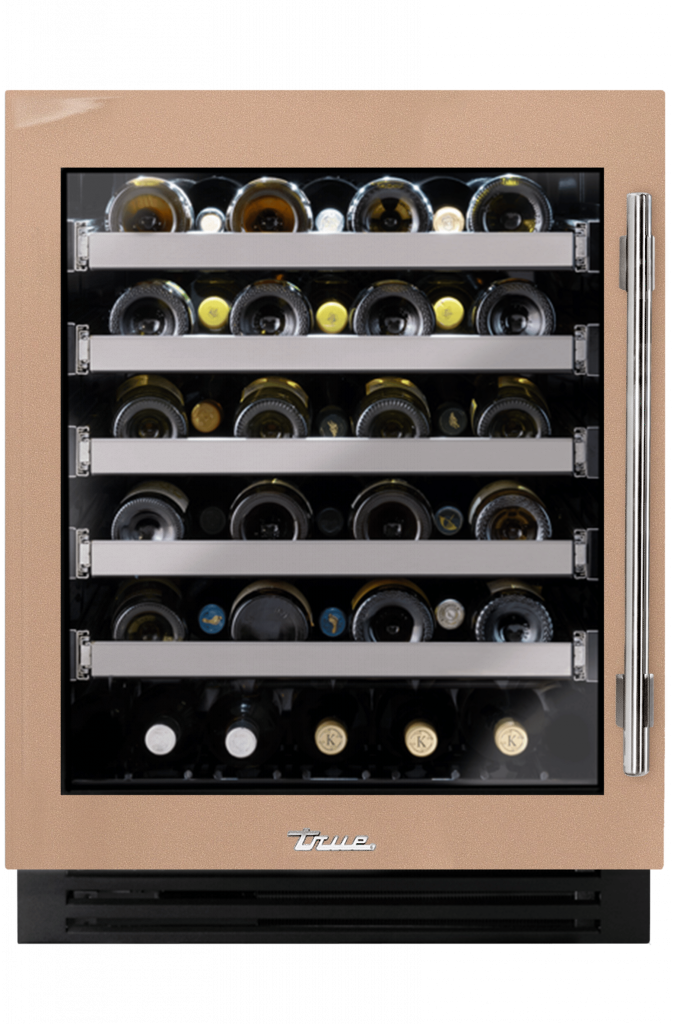 ADA Height Undercounter Wine Cabinet, Left Hinged, Champagne, Chrome Hardware TUWADA24LGA179H02