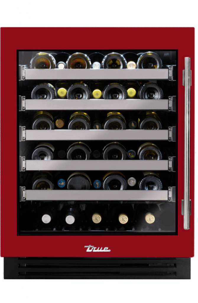 ADA Height Undercounter Wine Cabinet, Left Hinged, Crimson, Chrome Hardware TUWADA24LGA193H02