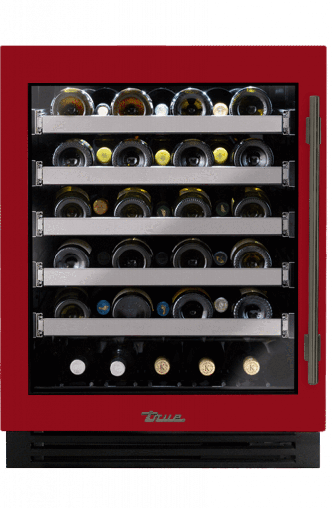 ADA Height Undercounter Wine Cabinet, Left Hinged, Crimson, Pewter Hardware TUWADA24LGA193H05