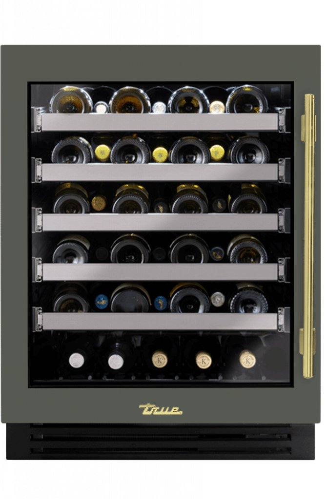 ADA Height Undercounter Wine Cabinet, Left Hinged, Olive, Brass Hardware TUWADA24LGA238H01