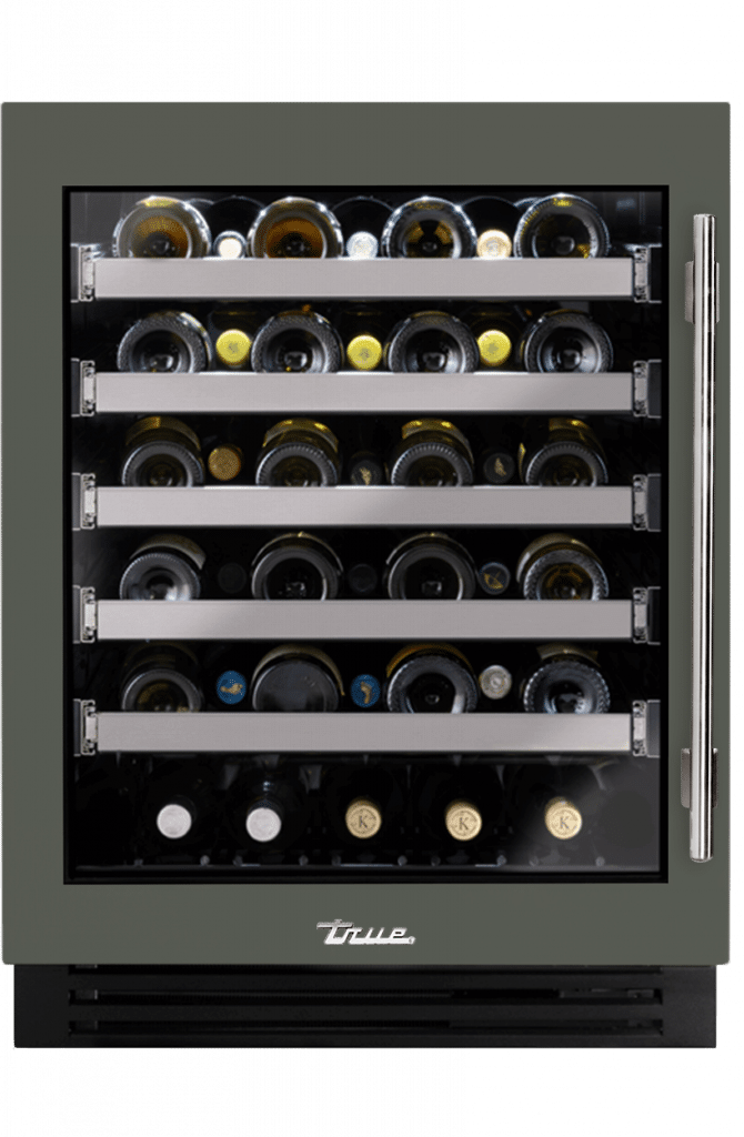 ADA Height Undercounter Wine Cabinet, Left Hinged, Olive, Chrome Hardware TUWADA24LGA238H02