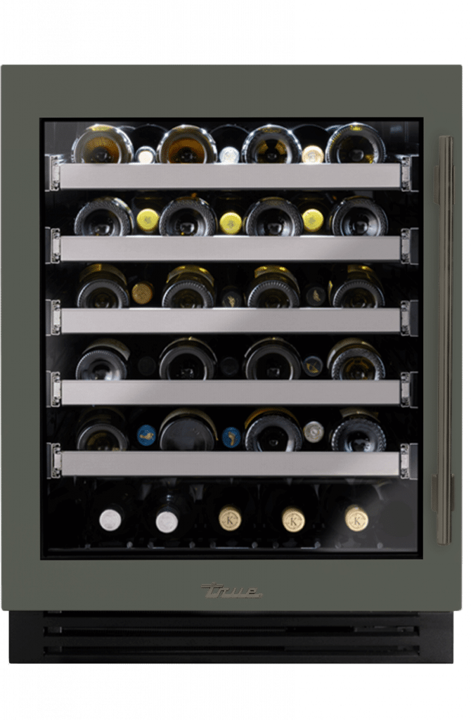 ADA Height Undercounter Wine Cabinet, Left Hinged, Olive, Pewter Hardware TUWADA24LGA238H05