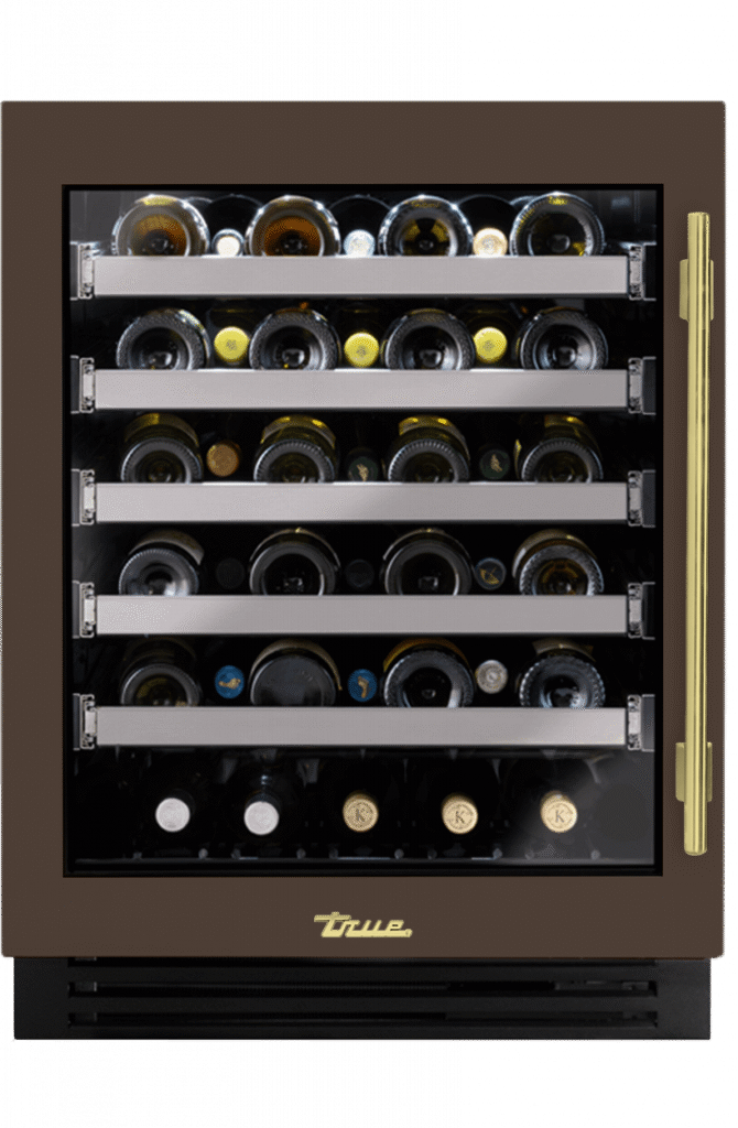 ADA Height Undercounter Wine Cabinet, Left Hinged, Espresso, Brass Hardware TUWADA24LGA305H01