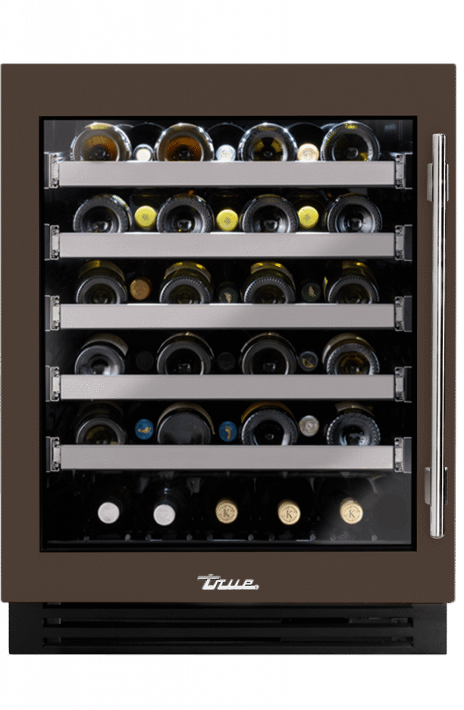 ADA Height Undercounter Wine Cabinet, Left Hinged, Espresso, Chrome Hardware TUWADA24LGA305H02