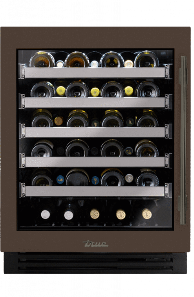 ADA Height Undercounter Wine Cabinet, Left Hinged, Espresso, Pewter Hardware TUWADA24LGA305H05