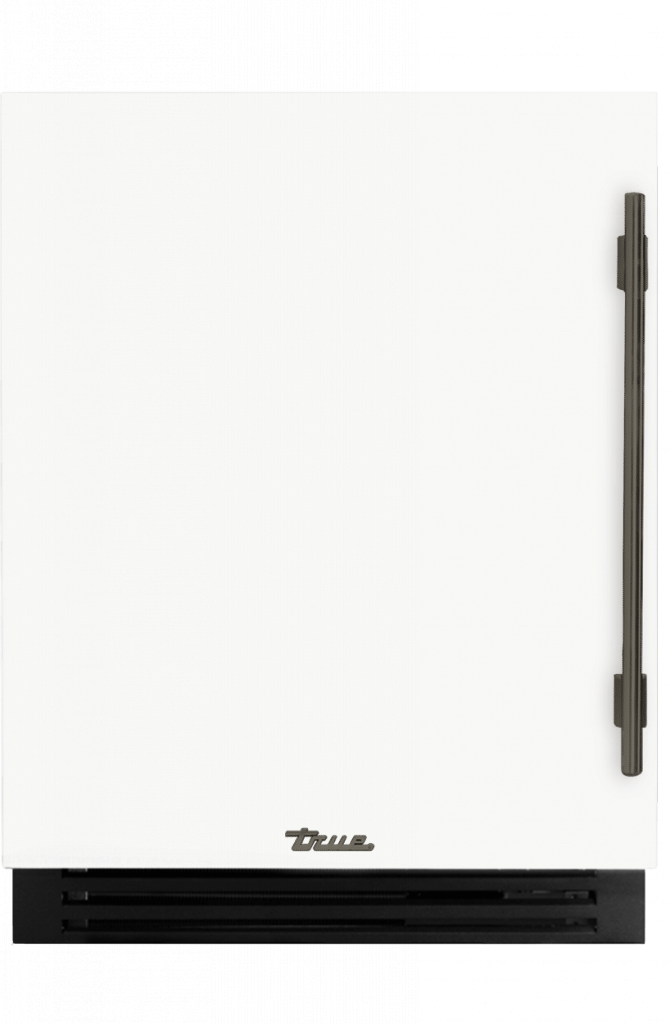 ADA Height Undercounter Wine Cabinet, Left Hinged, Matte White, Pewter Hardware TUWADA24LSA030H05