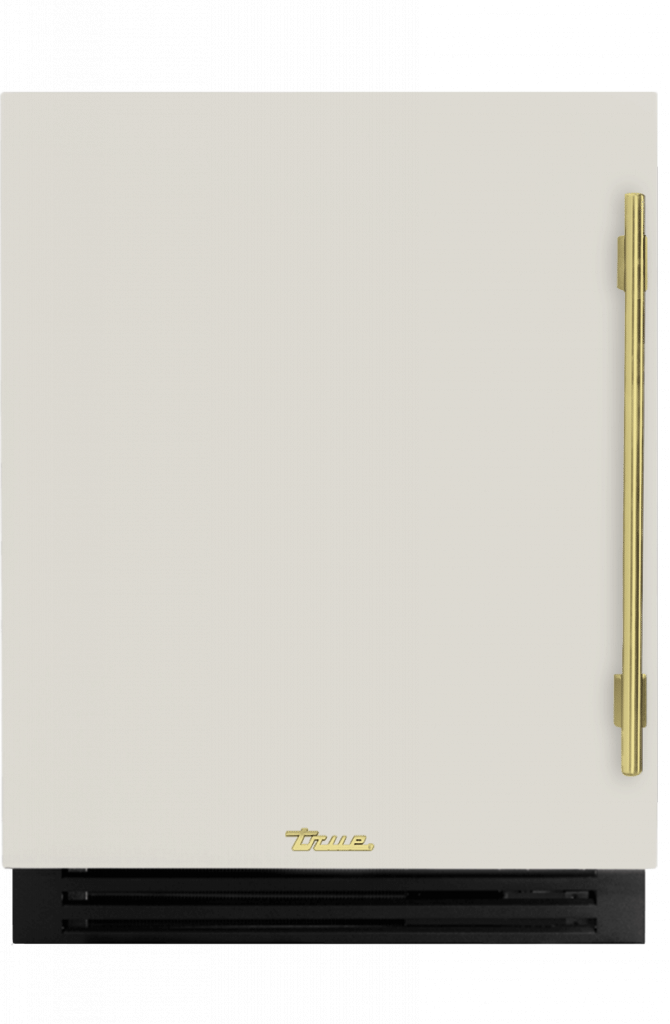 ADA Height Undercounter Wine Cabinet, Left Hinged, Antique White, Brass Hardware TUWADA24LSA050H01
