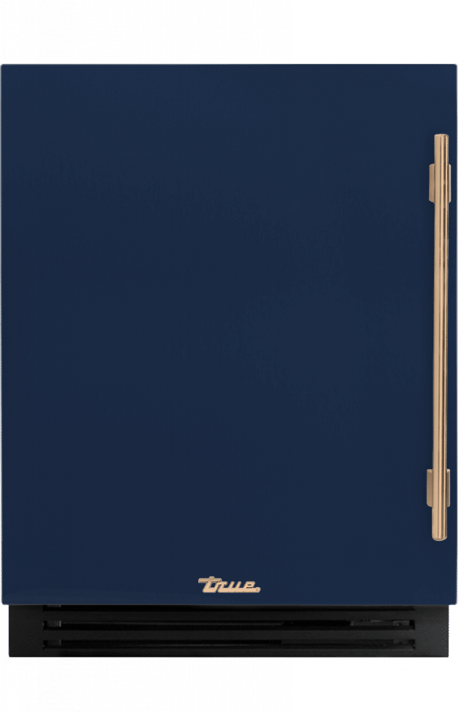 ADA Height Undercounter Wine Cabinet, Left Hinged, Cobalt, Gold Hardware TUWADA24LSA078H08