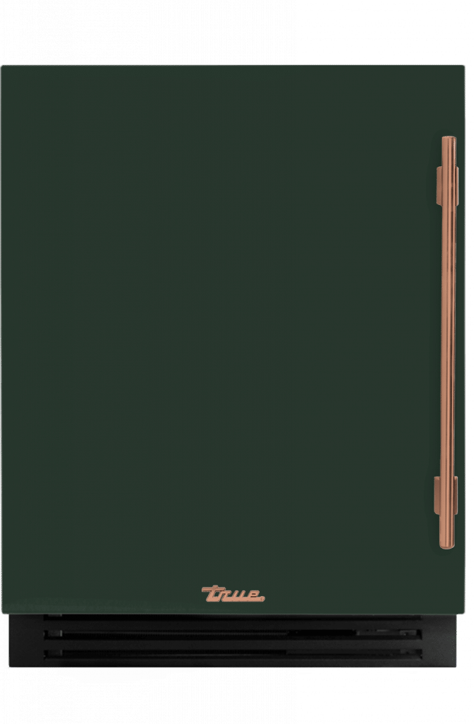 ADA Height Undercounter Wine Cabinet, Left Hinged, Emerald, Copper Hardware TUWADA24LSA086H03