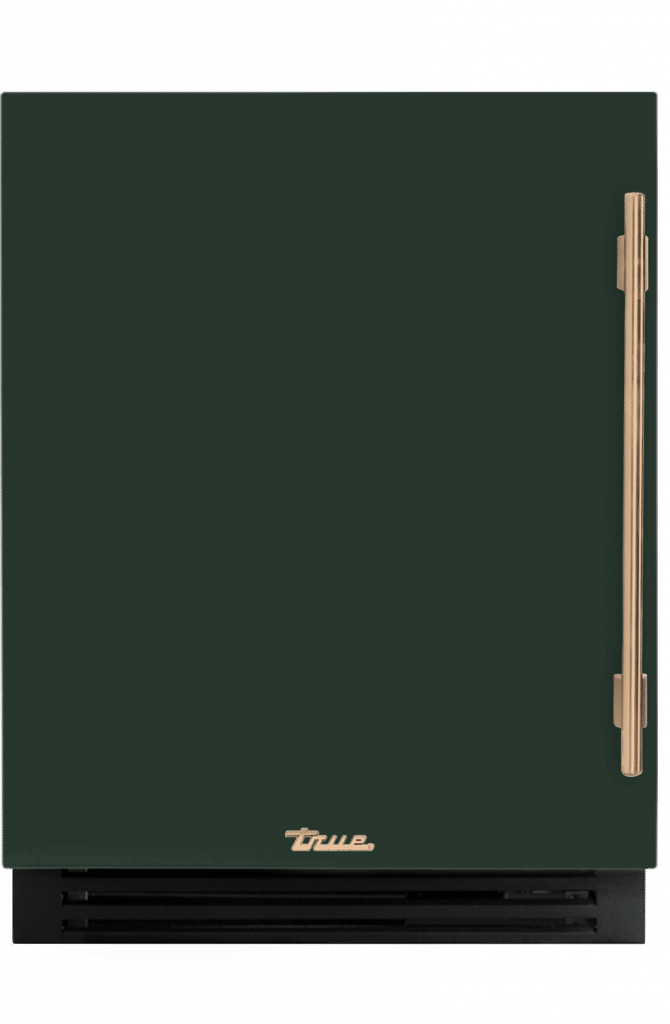 ADA Height Undercounter Wine Cabinet, Left Hinged, Emerald, Gold Hardware TUWADA24LSA086H08