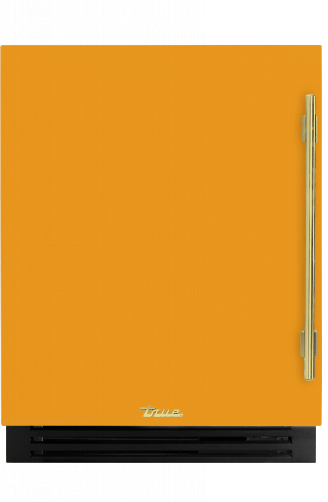 ADA Height Undercounter Wine Cabinet, Left Hinged, Saffron, Brass Hardware TUWADA24LSA103H01