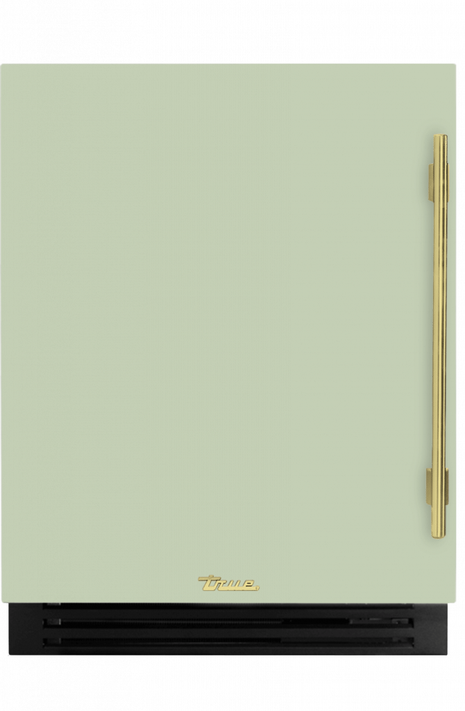 ADA Height Undercounter Wine Cabinet, Left Hinged, Sage, Brass Hardware TUWADA24LSA129H01