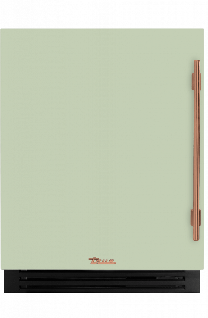 ADA Height Undercounter Wine Cabinet, Left Hinged, Sage, Copper Hardware TUWADA24LSA129H03