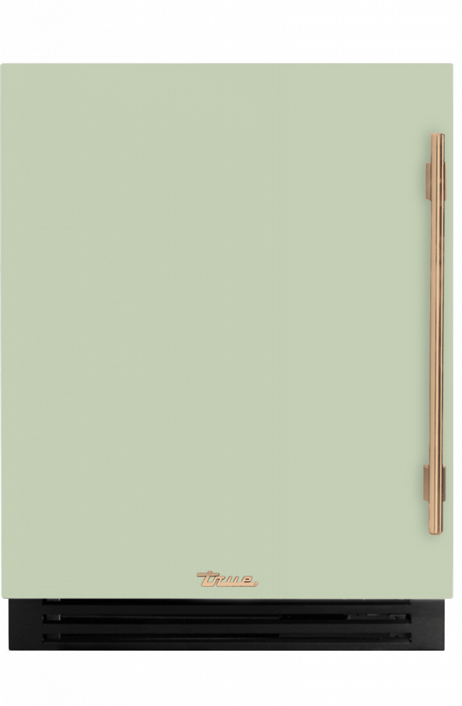ADA Height Undercounter Wine Cabinet, Left Hinged, Sage, Gold Hardware TUWADA24LSA129H08