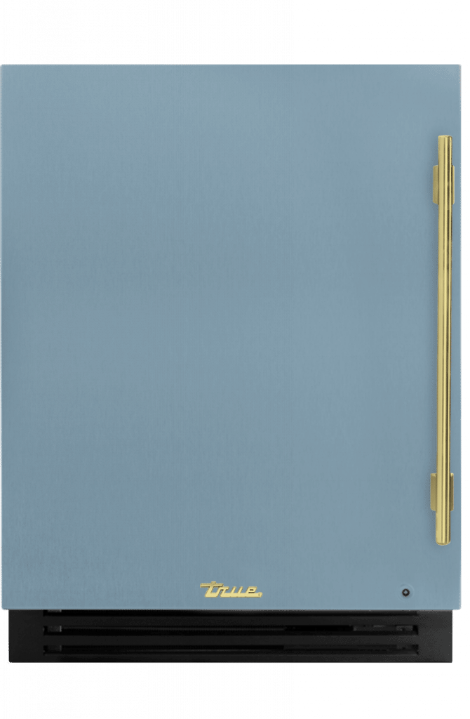ADA Height Undercounter Wine Cabinet, Left Hinged, Bluestone, Brass Hardware TUWADA24LSA152H01