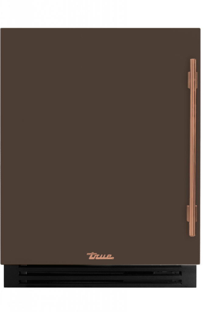 ADA Height Undercounter Wine Cabinet, Left Hinged, Espresso, Copper Hardware TUWADA24LSA305H03