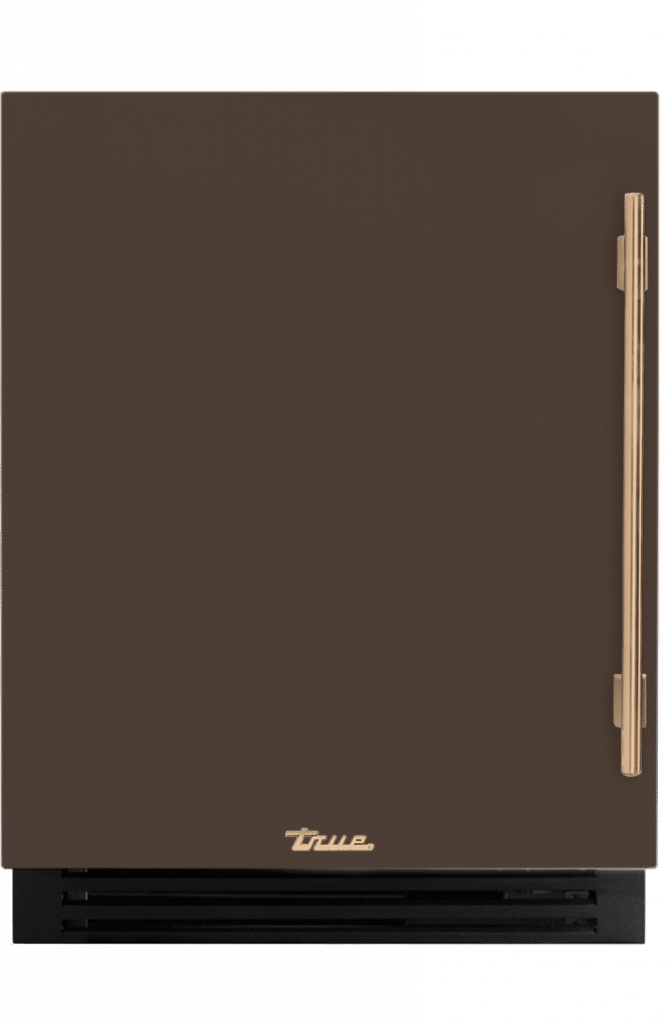 ADA Height Undercounter Wine Cabinet, Left Hinged, Espresso, Gold Hardware TUWADA24LSA305H08