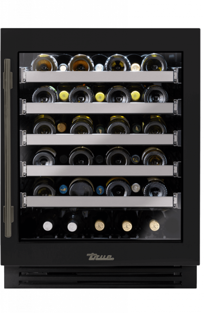 ADA Height Undercounter Wine Cabinet, Right Hinged, Matte Black, Pewter Hardware TUWADA24RGA027H05