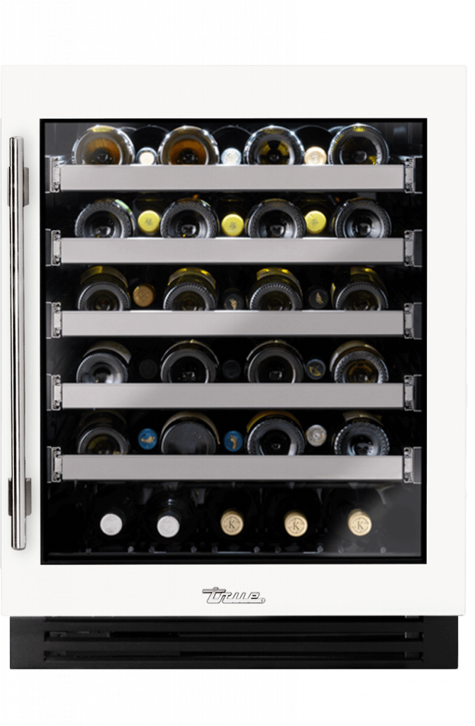 ADA Height Undercounter Wine Cabinet, Right Hinged, Matte White, Chrome Hardware TUWADA24RGA030H02