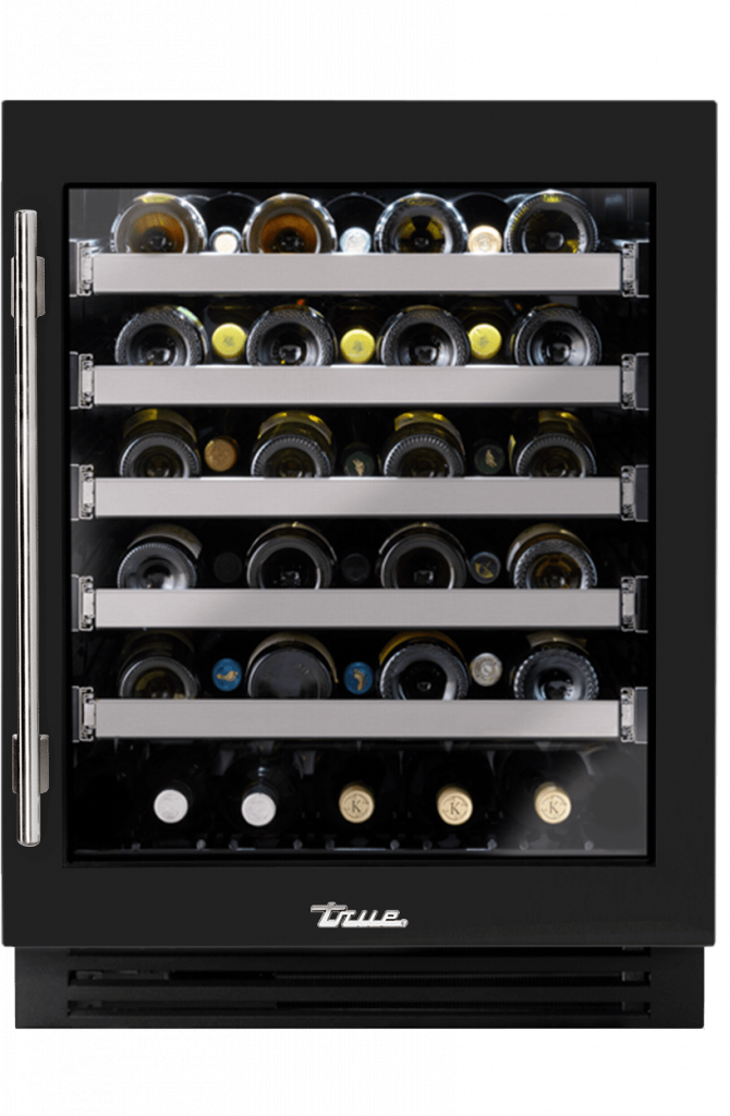 ADA Height Undercounter Wine Cabinet, Right Hinged, Gloss Black, Chrome Hardware TUWADA24RGA044H02