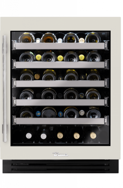 ADA Height Undercounter Wine Cabinet, Right Hinged, Antique White, Pewter Hardware TUWADA24RGA050H05