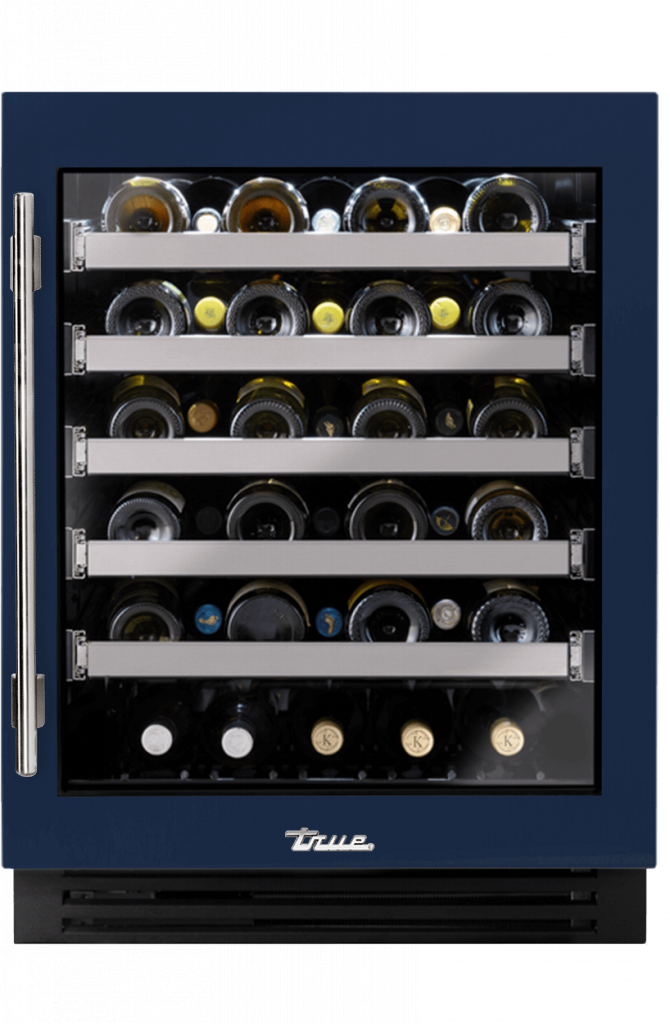 ADA Height Undercounter Wine Cabinet, Right Hinged, Cobalt, Chrome Hardware TUWADA24RGA078H02