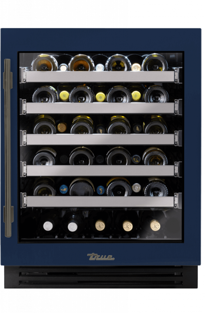 ADA Height Undercounter Wine Cabinet, Right Hinged, Cobalt, Pewter Hardware TUWADA24RGA078H05
