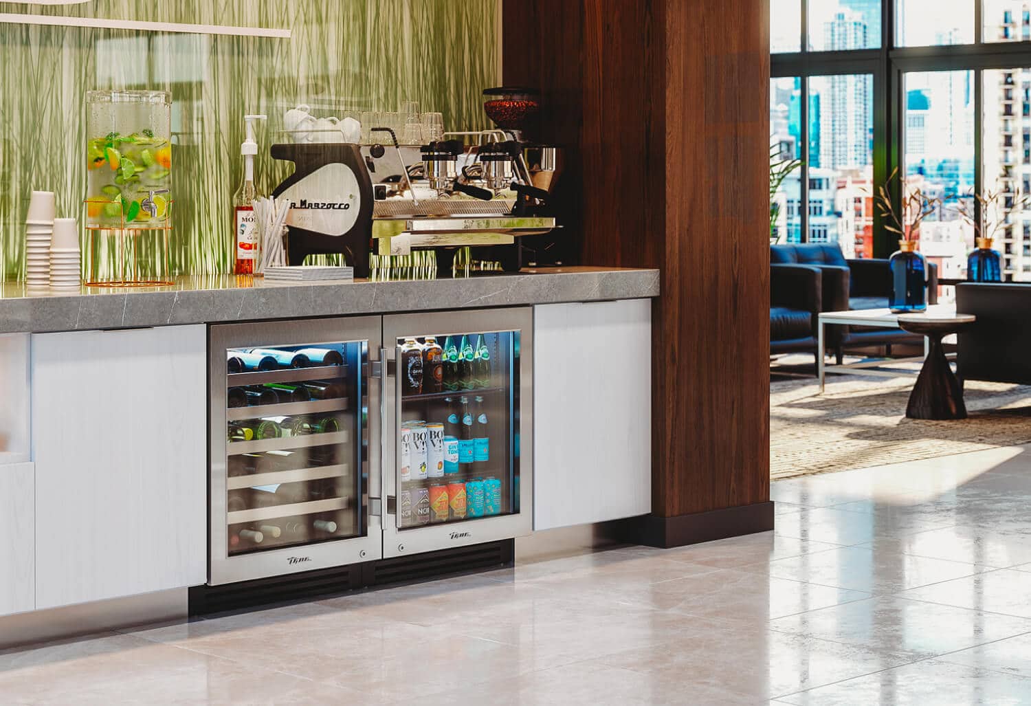 ADA Height Undercounter Wine Cabinet, Right Hinged, Cobalt, Gold Hardware TUWADA24RGA078H08