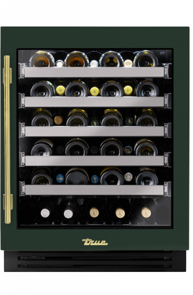 ADA Height Undercounter Wine Cabinet, Right Hinged, Emerald, Brass Hardware TUWADA24RGA086H01