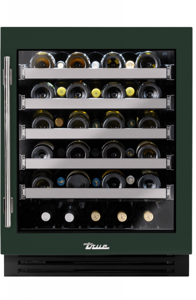 ADA Height Undercounter Wine Cabinet, Right Hinged, Emerald, Chrome Hardware TUWADA24RGA086H02