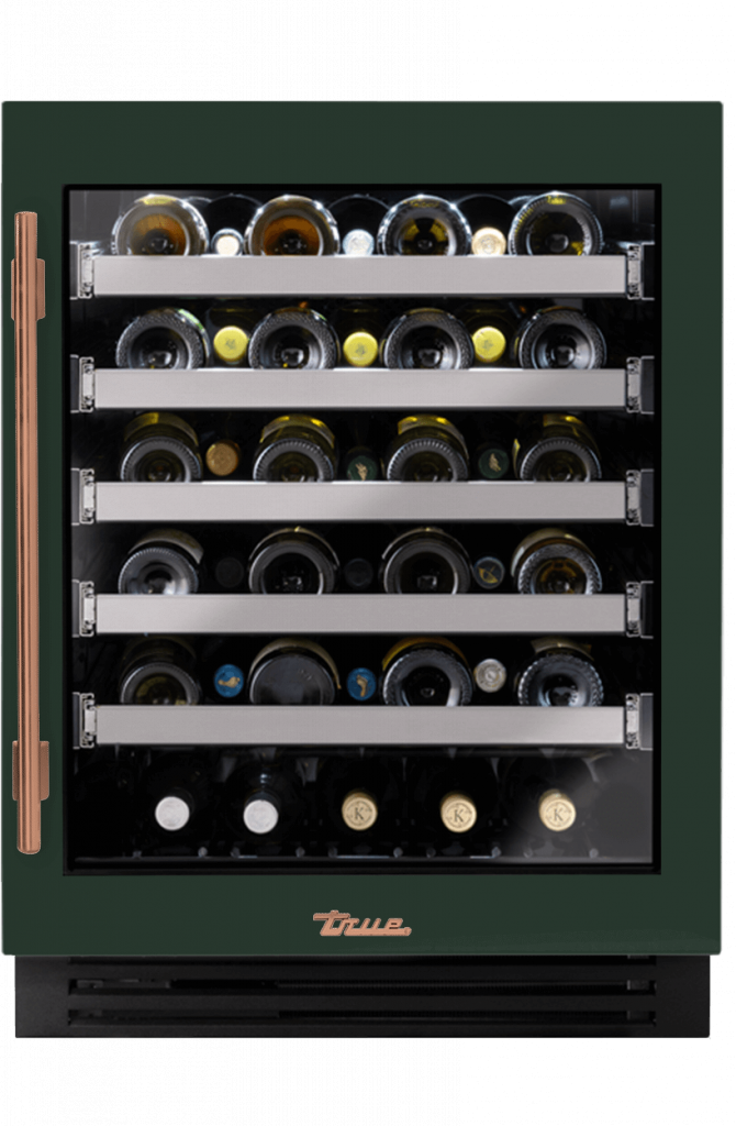 ADA Height Undercounter Wine Cabinet, Right Hinged, Emerald, Copper Hardware TUWADA24RGA086H03