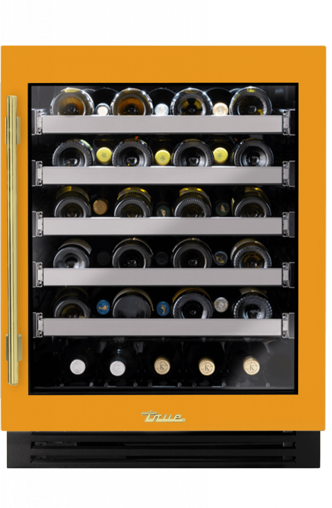 ADA Height Undercounter Wine Cabinet, Right Hinged, Saffron, Brass Hardware TUWADA24RGA103H01