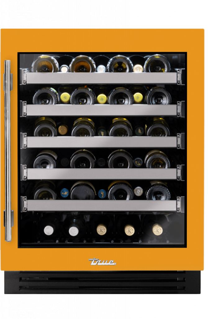 ADA Height Undercounter Wine Cabinet, Right Hinged, Saffron, Chrome Hardware TUWADA24RGA103H02