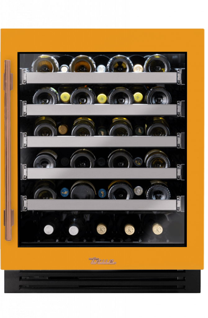 ADA Height Undercounter Wine Cabinet, Right Hinged, Saffron, Copper Hardware TUWADA24RGA103H03