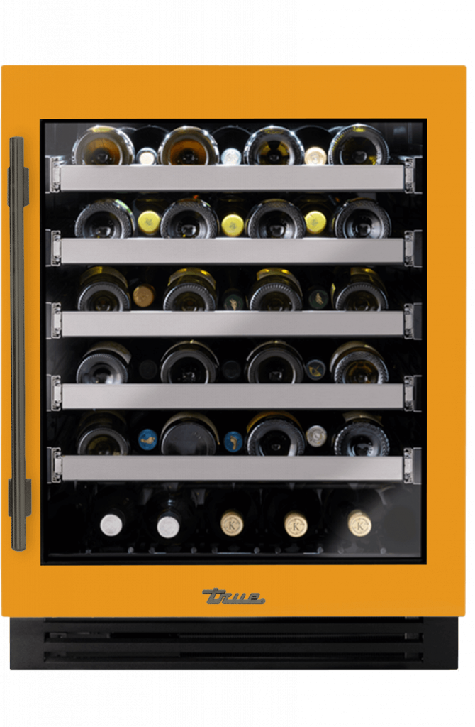 ADA Height Undercounter Wine Cabinet, Right Hinged, Saffron, Pewter Hardware TUWADA24RGA103H05